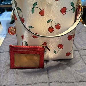 🍒 Coach Cherry Print Shoulder Bag Set – With Matching Card Case & Charms